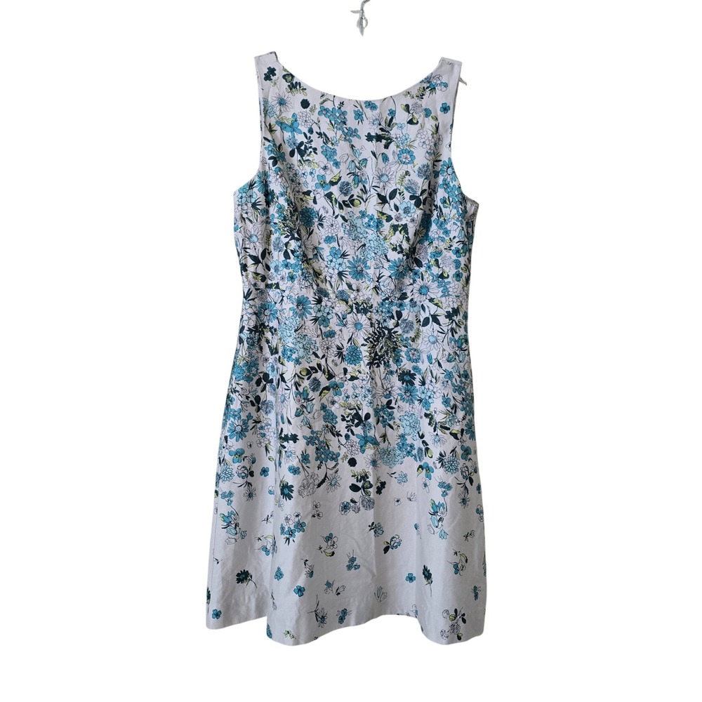 LOFT Floral Sleeveless Fit and Flare Dress Blue Gray Botanical‎ Print V-Back